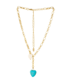 Ettika Turquoise And Pearl Heart 18k Gold Plated Linked Chain Lariat In Gold