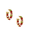 Ettika Green And Red Glass Beaded Hoop Earrings In Gold