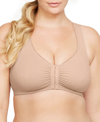 Glamorise Women's Full Figure Plus Size Complete Comfort Wirefree Cotton T-back Bra 1908 In Tan/beige