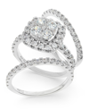 Macy's Diamond Cluster 3-pc. Bridal Set (2 Ct. T.w.) In 14k White Gold In Gold