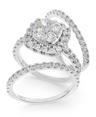 Macy's Diamond Cluster 3-pc. Bridal Set (2 Ct. T.w.) In 14k White Gold