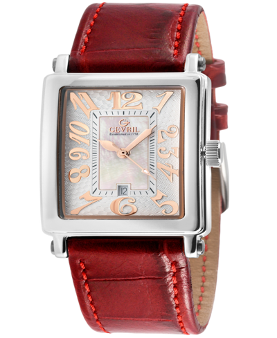 Gevril Women's Avenue Of Americas Mini Swiss Quartz Italian Red Leather Strap Watch 32mm