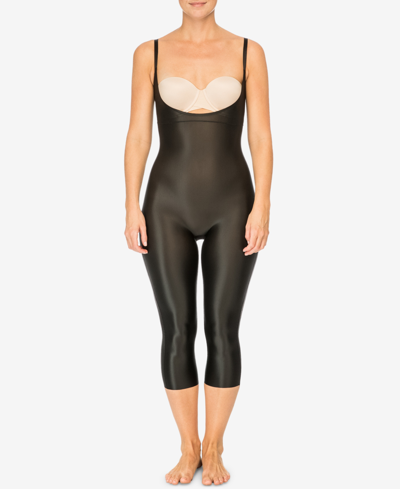 Spanx Mock Neck Faux Leather Thong Bodysuit In Black