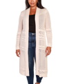 Belldini Plus Size Pointelle-stitch Duster Cardigan In Tan/beige
