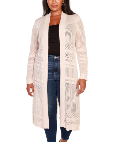 Belldini Plus Size Pointelle-stitch Duster Cardigan In Heather Oatmeal