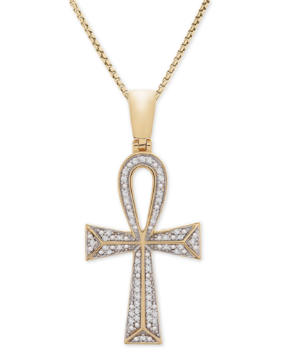 Macy's Men's Diamond Ankh Cross 22" Pendant Necklace (1/4 Ct. T.w.) In 14k Gold-plated Sterling Silver And In Gold Over Silver