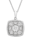 Macy's Diamond Cushion Cluster 18" Pendant Necklace (1/10 Ct. T.w.) In Sterling Silver In Silver