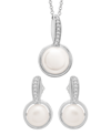 MACY'S CULTURED FRESHWATER PEARL (7-8MM) AND DIAMOND (1/10 CT. T.W.) BOX SET (PENDANT & EARRINGS) IN STERLI