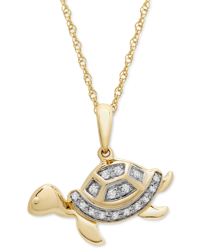 Wrapped Diamond Turtle 18" Pendant Necklace (1/20 Ct. T.w.) In 10k Gold, Created For Macy's In Yellow Gold