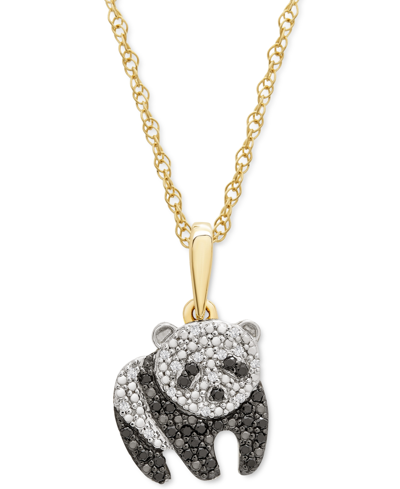 Wrapped Black & White Diamond Panda 18" Pendant Necklace (1/10 Ct. T.w.) In 10k Gold, Created For Macy's In Yellow Gold