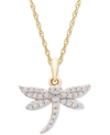 Wrapped Diamond Dragonfly 18" Pendant Necklace (1/8 Ct. T.w.) In 10k Gold, Created For Macy's In Gold