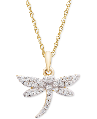 Wrapped Diamond Dragonfly 18" Pendant Necklace (1/8 Ct. T.w.) In 10k Gold, Created For Macy's In Yellow Gold
