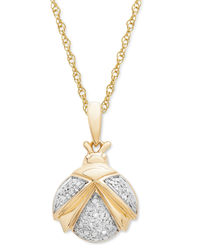 Wrapped Diamond Ladybug 18" Pendant Necklace (1/20 Ct. T.w.) In 10k Gold, Created For Macy's