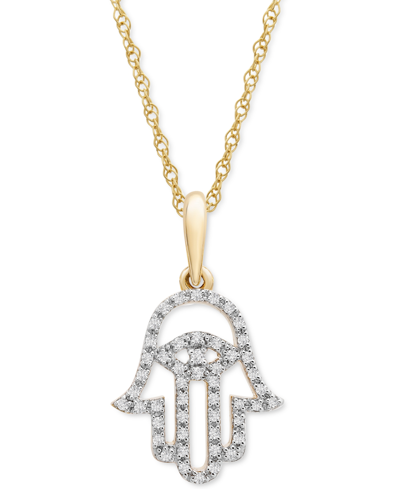 Wrapped Diamond Hamsa Hand 18" Pendant Necklace (1/10 Ct. T.w.) In 10k Yellow Or White Gold, Created For Mac In Yellow Gold