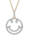 Wrapped Diamond Smiley Face 18" Pendant Necklace (1/10 Ct. T.w.) In 10k Gold, Created For Macy's In Gold