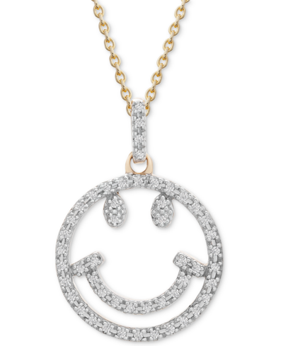 Wrapped Diamond Smiley Face 18" Pendant Necklace (1/10 Ct. T.w.) In 10k Gold, Created For Macy's In Yellow Gold