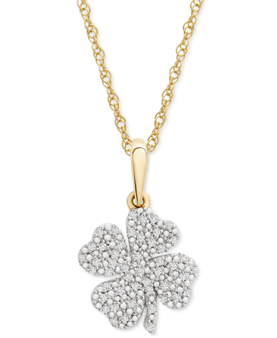 Wrapped Diamond Clover 18" Pendant Necklace (1/10 Ct. T.w.) In 10k Gold, Created For Macy's In Yellow Gold