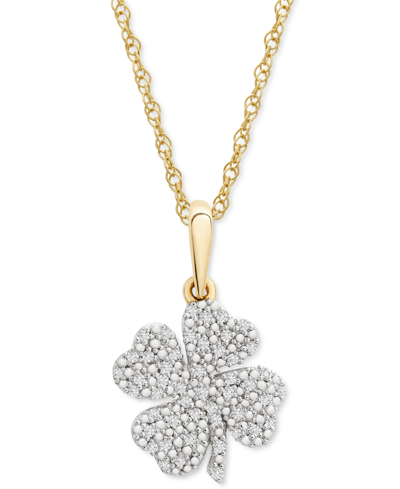 Wrapped Diamond Clover 18" Pendant Necklace (1/10 Ct. T.w.) In 10k Gold, Created For Macy's