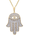MACY'S MEN'S DIAMOND HAMSA HAND 22" PENDANT NECKLACE (1/4 CT. T.W.) IN 14K GOLD-PLATED STERLING SILVER OR S