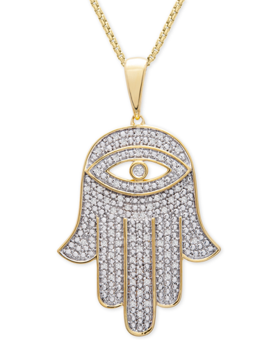 Macy's Men's Diamond Hamsa Hand 22" Pendant Necklace (1/4 Ct. T.w.) In 14k Gold-plated Sterling Silver Or S In Gold Over Silver