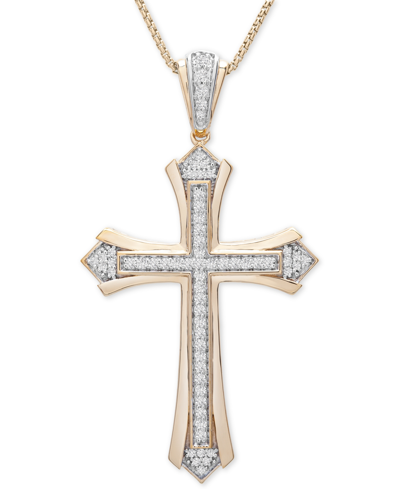 Macy's Men's Diamond Cross 22" Pendant Necklace (1/2 Ct. T.w.) In 14k Gold-plated Sterling Silver In Gold Over Silver