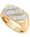 Macy's Men's Diamond Diagonal Cluster Ring (1/4 Ct. T.w.) In 14k Gold-plated Sterling Silver In Gold