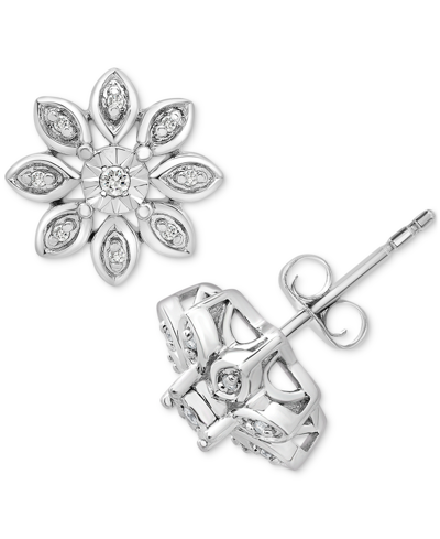 Macy's Diamond Flower Cluster Earrings (1/10 Ct. T.w.) In Sterling Silver