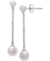 Macy's Cultured Freshwater Pearl (3 & 5mm) Chain Linear Drop Earrings In Sterling Silver In Silver