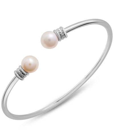 Macy's Cultured Freshwater Pearl (7mm) Flex Bangle Bracelet In Sterling Silver