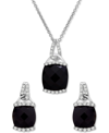 Macy's 2-pc. Set Onyx & Diamond (1/10 Ct. Tw.) Pendant Necklace & Matching Stud Earrings In Sterling Silver In Silver