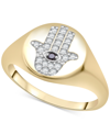 WRAPPED WHITE DIAMOND (1/6 CT. T.W.) & BLACK DIAMOND ACCENT HAMSA HAND RING IN 14K GOLD, CREATED FOR MACY'S