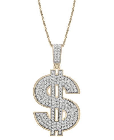 Macy's Men's Diamond Dollar Sign 22" Pendant Necklace (1/2 Ct. T.w.) In 14k Gold-plated Sterling Silver In Gold Over Silver