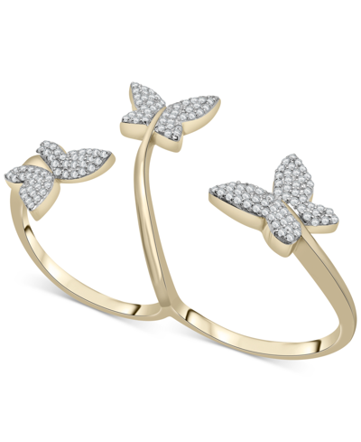 Wrapped Diamond Butterfly Double Finger Ring (1/2 Ct. T.w.) In 10k White Or Yellow Gold, Created For Macy's
