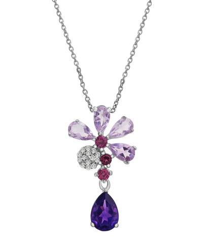 Macy's Multi-gemstone (1-1/2 Ct. T.w.) & Diamond (1/20 Ct. T.w.) 18" Pendant Necklace In Sterling Silver In Amethyst