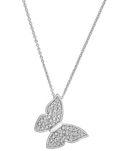 Macy's Diamond Butterfly 18" Pendant Necklace (1/10 Ct. T.w.) In Sterling Silver, Created For