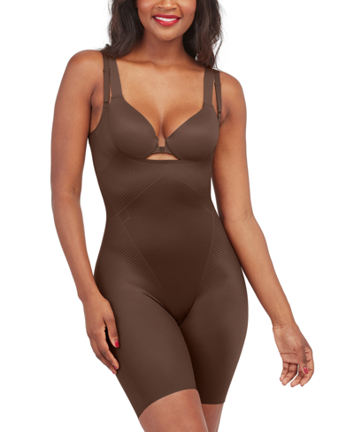 Spanx Women's Thinstincts 2.0 Open-bust Mid-thigh Bodysuit In Chestnut Brown