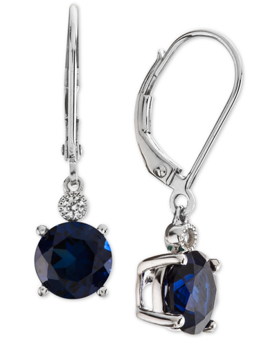 Macy's Lab-grown Sapphire (2-7/8 Ct. T.w.) & White Sapphire Accent Drop Earrings In Sterling Silver (also A