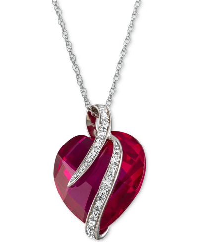Macy's Lab-created Ruby (10-3/4 Ct. T.w.) & White Sapphire Accent 18" Heart Pendant Necklace In Sterling Si