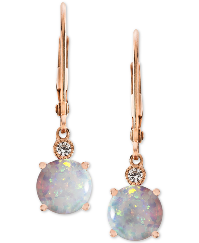 Macy's Lab-created Opal (1-1/2 Ct. T.w.) & White Sapphire Accent Drop Earrings In 14k Rose Gold-plated Ster