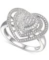 Macy's Cubic Zirconia Heart Cluster Halo Ring In Sterling Silver In Gold
