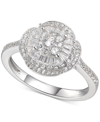 Macy's Cubic Zirconia Baguette Cluster Halo Ring In Sterling Silver In Gold
