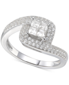 Macy's Cubic Zirconia Square Halo Twist Ring In Sterling Silver In Gold