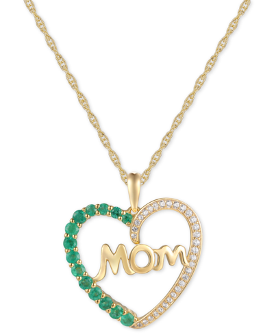 Macy's Emerald (3/8 Ct. T.w.) & Diamond (1/8 Ct. T.w.) Mom 18" Pendant Necklace In 14k Gold