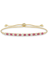 Macy's Sapphire (1/2 Ct. T.w.) & Diamond (1/20 Ct. T.w.) Bolo Bracelet In 14k Gold (also Available In Ruby In Red
