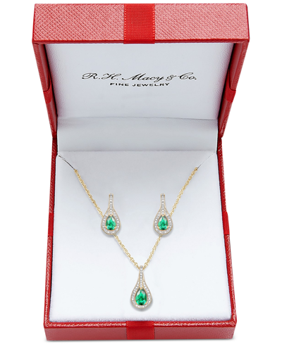 Macy's 2-pc. Set Ruby (1 Ct. T.w.) & Diamond (1/20 Ct. T.w.) Pendant Necklace & Matching Drop Earrings In S In Emerald
