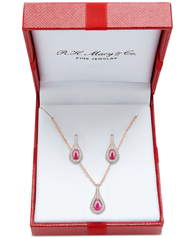 Macy's 2-pc. Set Ruby (1 Ct. T.w.) & Diamond (1/20 Ct. T.w.) Pendant Necklace & Matching Drop Earrings In S