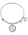 UNWRITTEN TWO-TONE DOUBLE HEART MOTHER DAUGHTER CHARM BANGLE BRACELET IN STAINLESS STEEL WITH SILVER PLATED CH