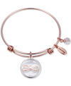 UNWRITTEN INFINITY GLASS SHAKER CHARM ADJUSTABLE BANGLE BRACELET IN ROSE GOLD-TONE STAINLESS STEEL WITH SILVER