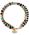 Unwritten Triple Strand Multi-bead Link Evil-eye Charm In Gold-tone Silver Plated In Yellow