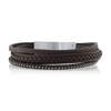 HE ROCKS BROWN LEATHER AND STAINLESS STEEL TRIPLE WRAP BRACELET, 8.5"